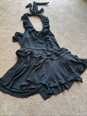 Fashion Nova Black Textured Halter Romper